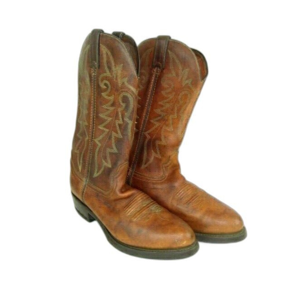 Mens Durango Cowboy Western Stitched Design Leather Boots w Walking Heel sz 7D